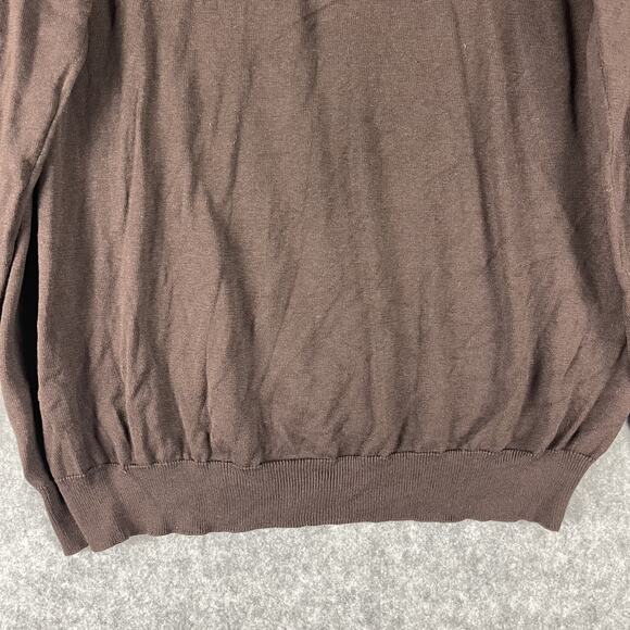 Jos A Bank 100% Silk Polo Sweater Mens XL Brown Long Sleeve Signature Grandpa - Picture 10 of 11